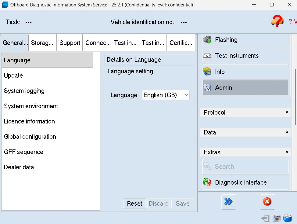 ODIS Service 25.2.1 language settings English German configuration diagnostic software
