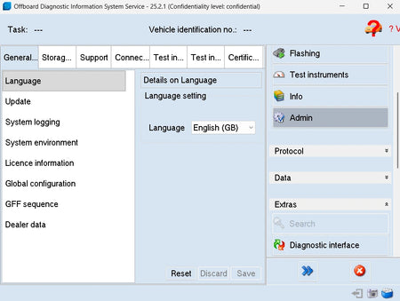 ODIS Service 25.2.1 language settings English German configuration diagnostic software