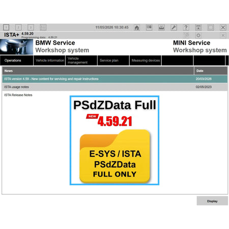 PSdZData Full 4.59.21 shown in BMW ISTA+ workshop system for diagnostics programming and service data 