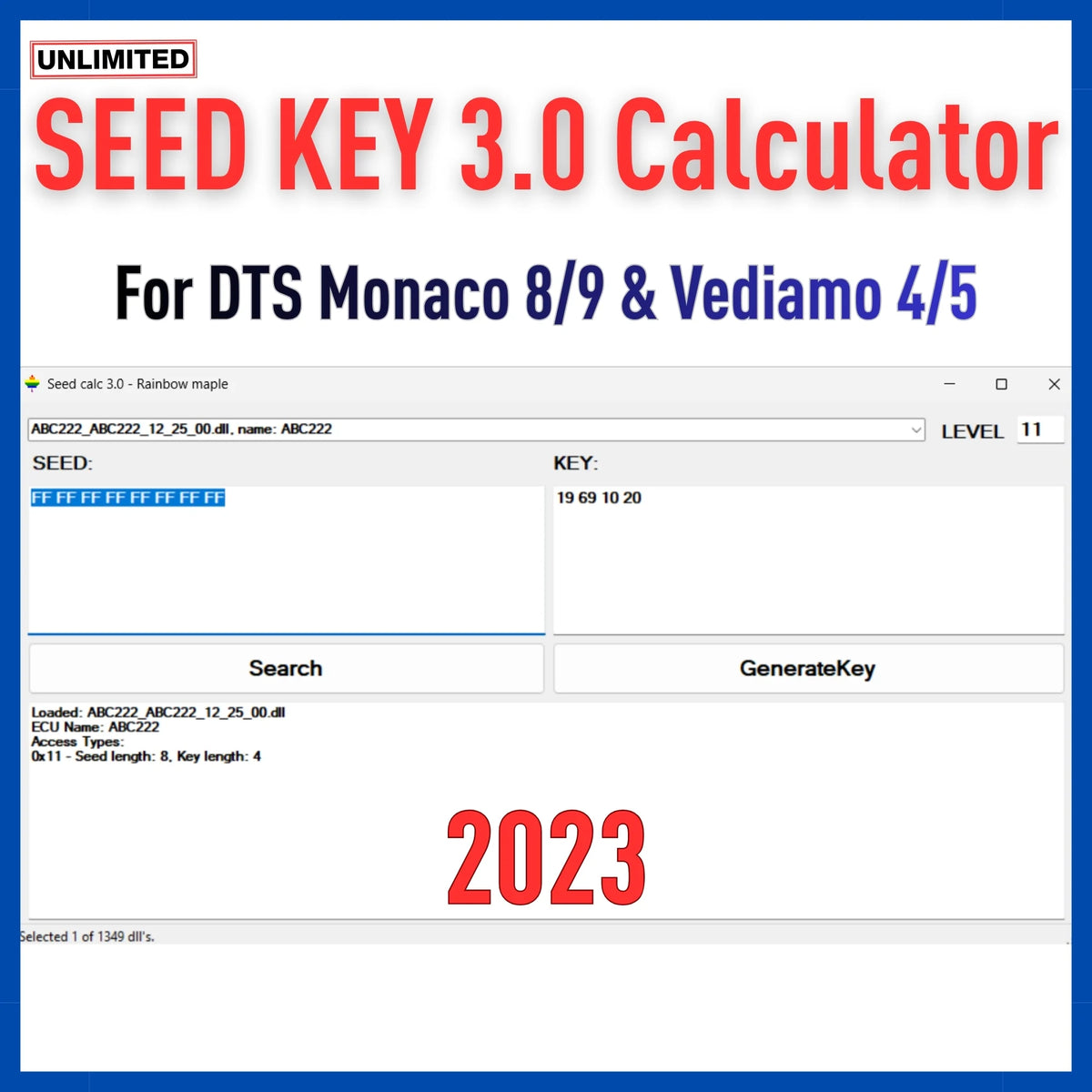 Seed Key 3.0 Calculator for DTS Monaco 8/9 and Vediamo 4/5 unlimited use