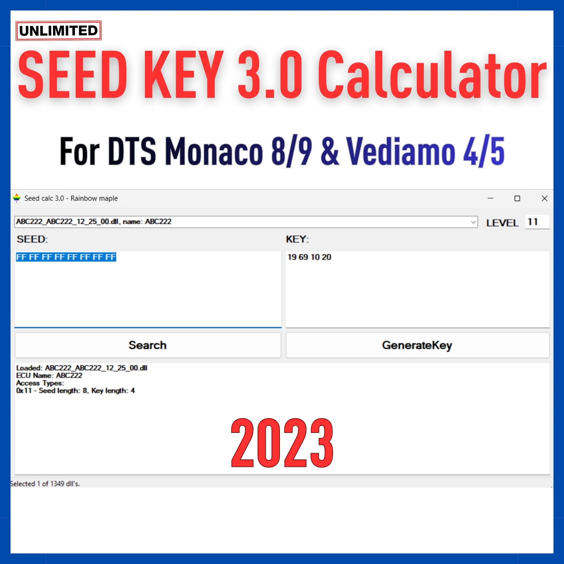 Seed Key 3.0 Calculator for DTS Monaco 8/9 and Vediamo 4/5 unlimited use