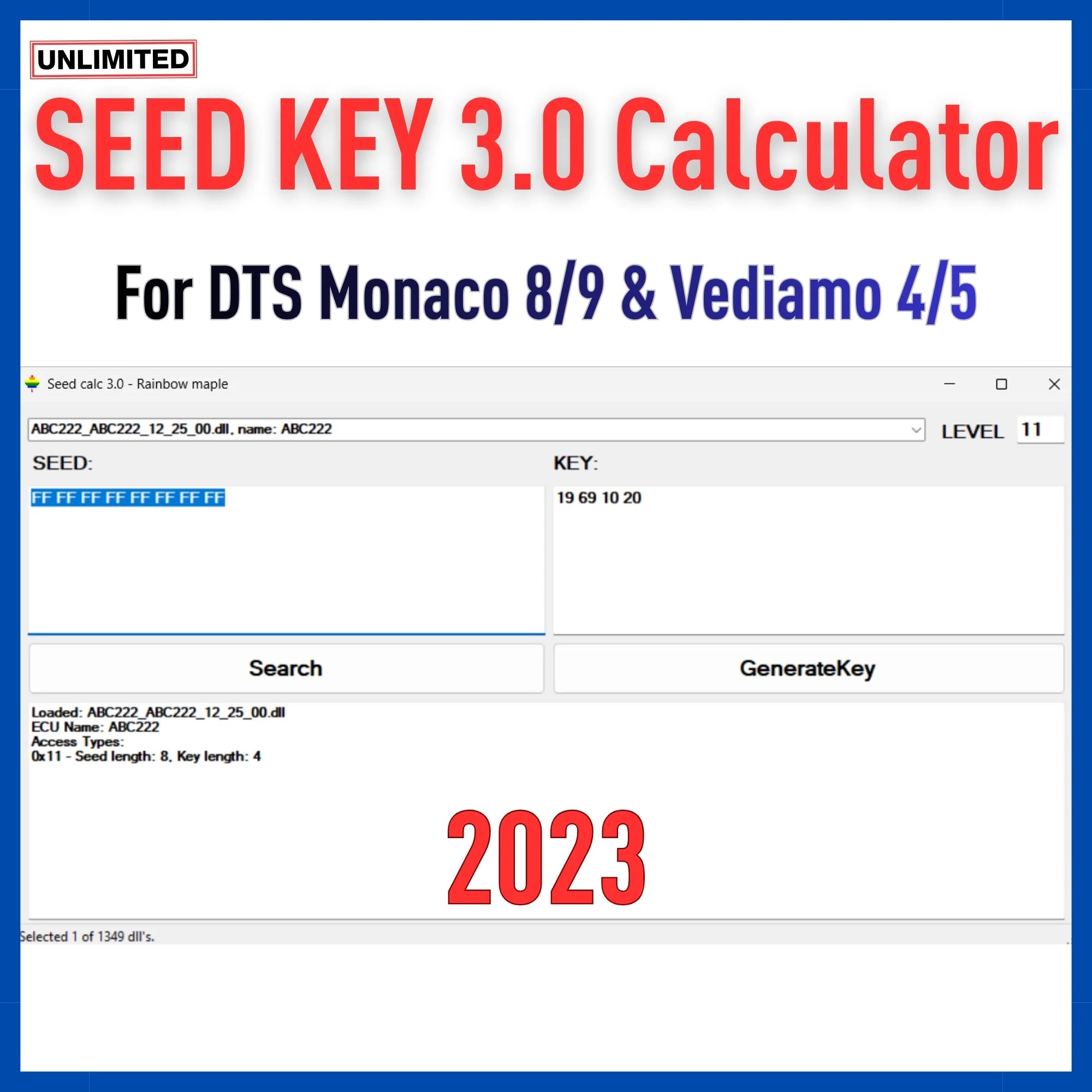 Seed Key 3.0 Calculator for DTS Monaco 8/9 and Vediamo 4/5 unlimited use