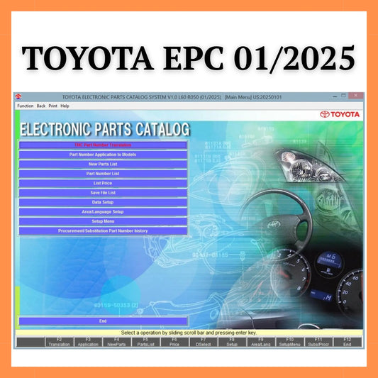 Prodiagtools Toyota EPC 2025 parts catalogue software interface showing electronic parts catalog options