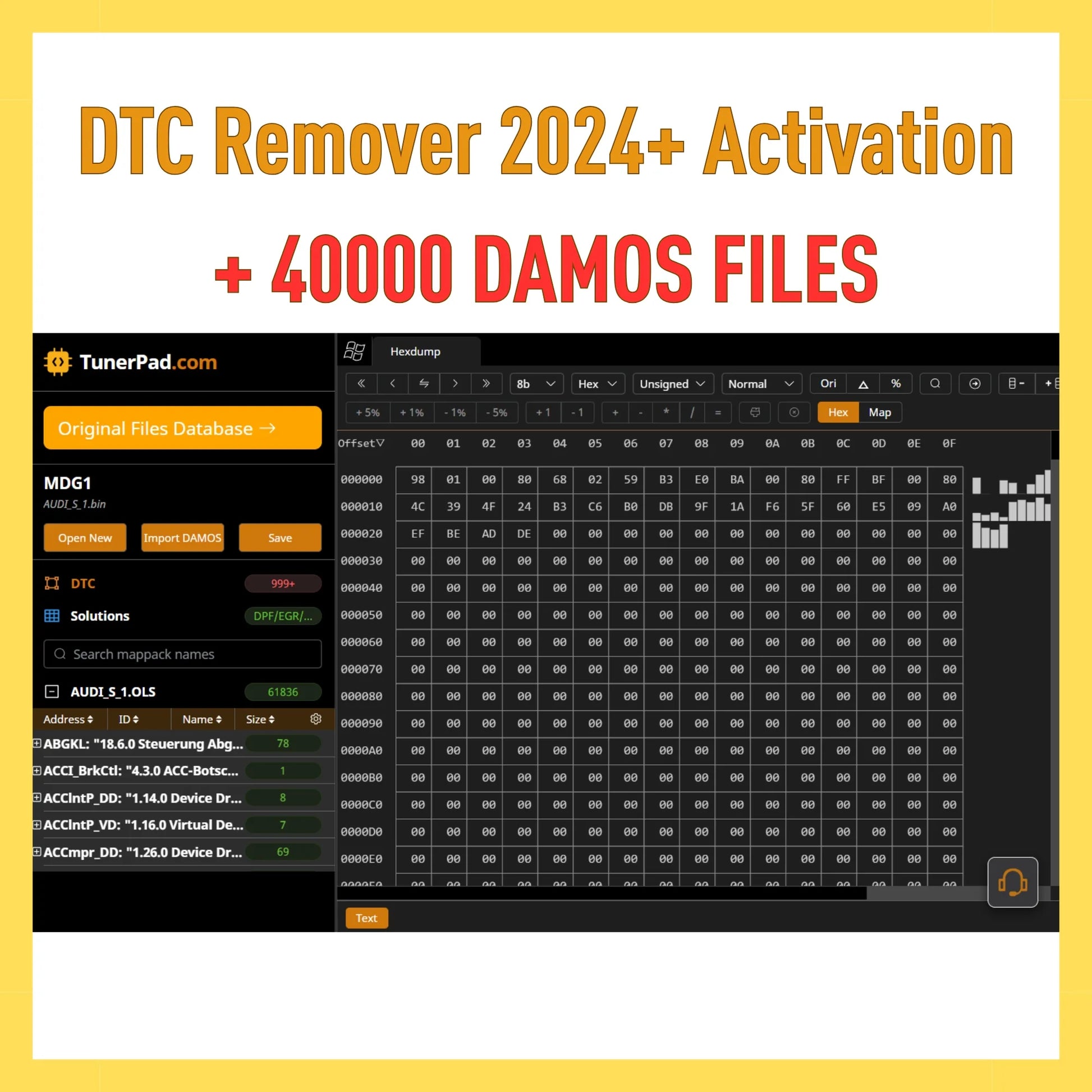 ProDiagTools DTC Remover 2024 with activation and 40000 DAMOS files on user interface