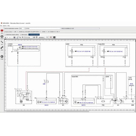 ProDiagTools automotive diagnostic software screen showing detailed vehicle wiring diagram using WIS ASRA Standalone