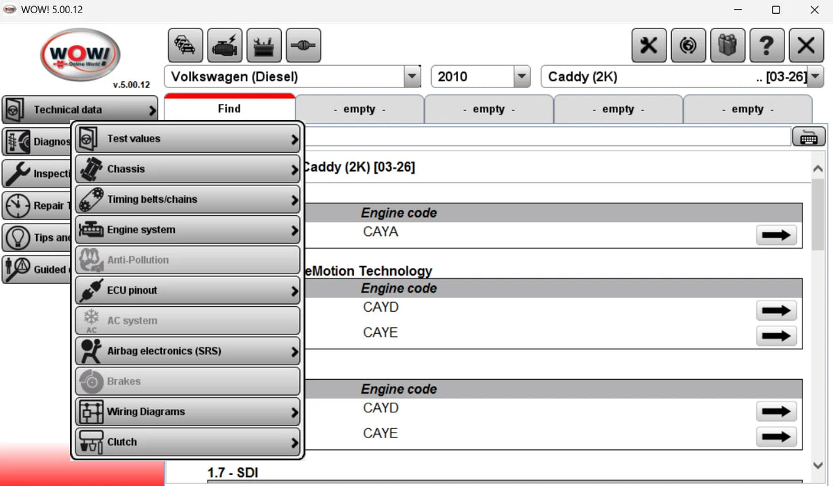 wurth wow advanced diagnostic functions dtc live data ecu pinout wiring diagrams