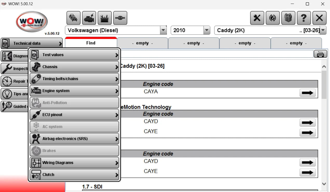 wurth wow advanced diagnostic functions dtc live data ecu pinout wiring diagrams