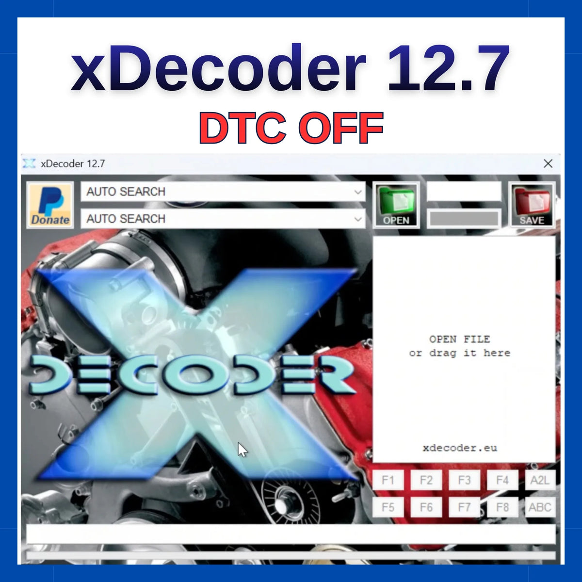 xDecoder 12.7 software interface with 'DTC OFF' text on a computer screen.