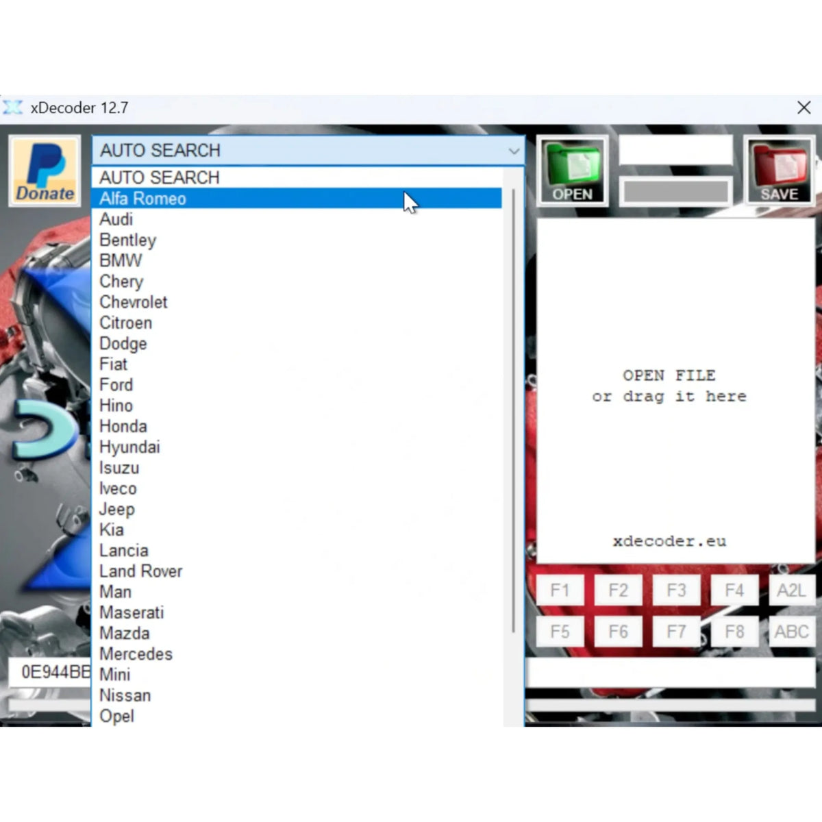 Software interface with dropdown menu for car brand selection on a white background