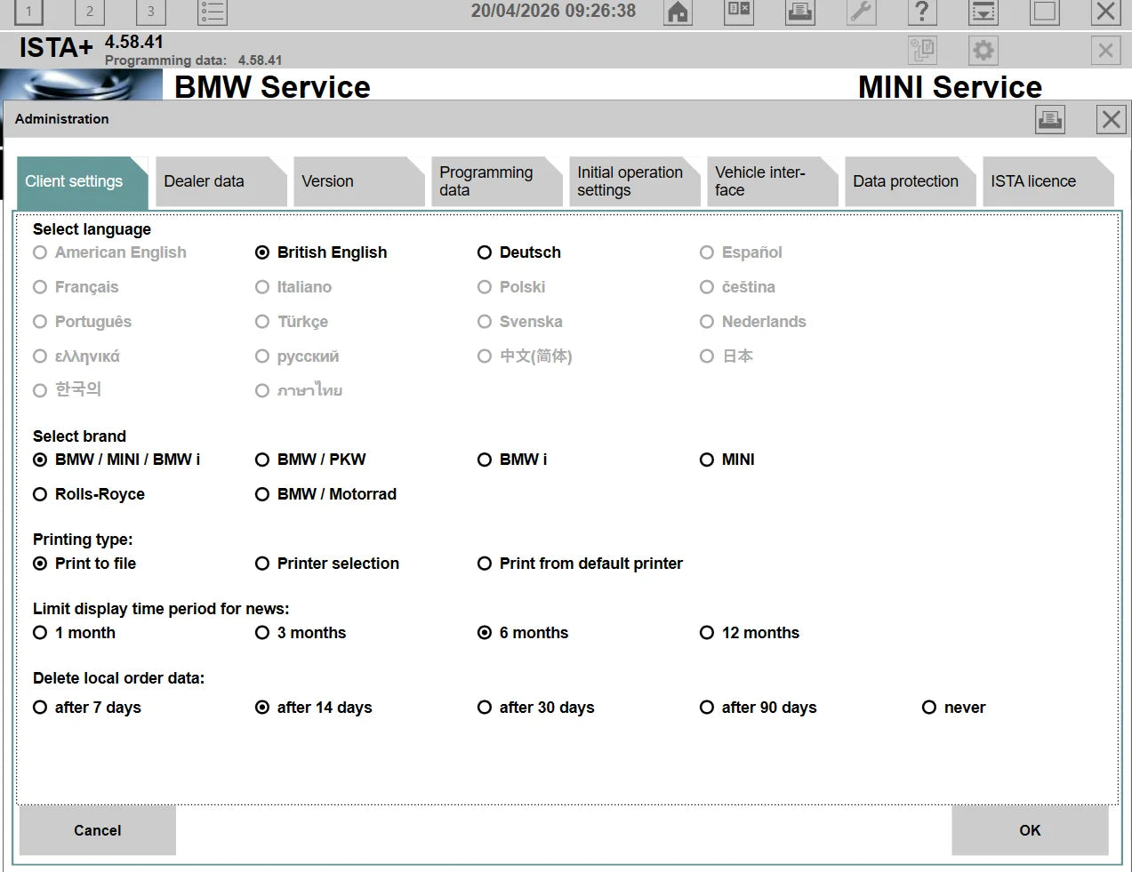 ista plus 4.58.41 language settings english german bmw diagnostic software